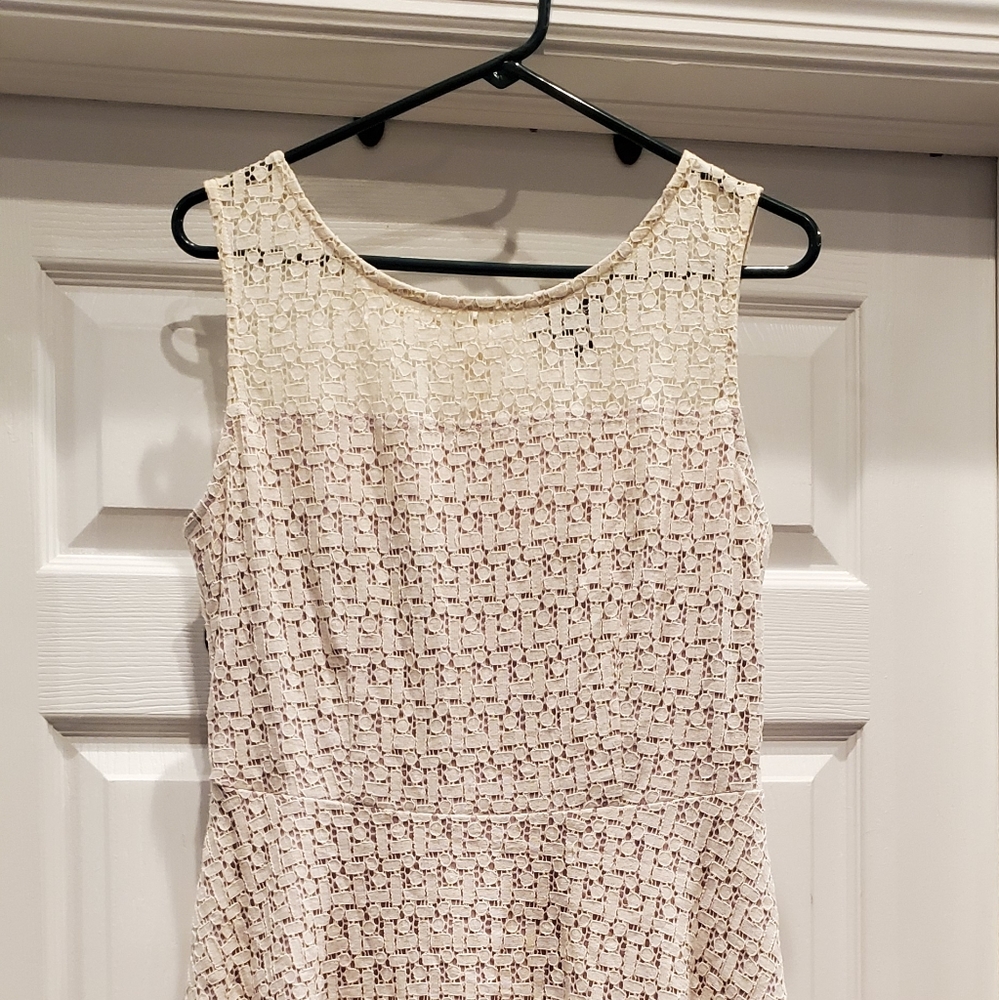 Beige Dress with mauve underlay.